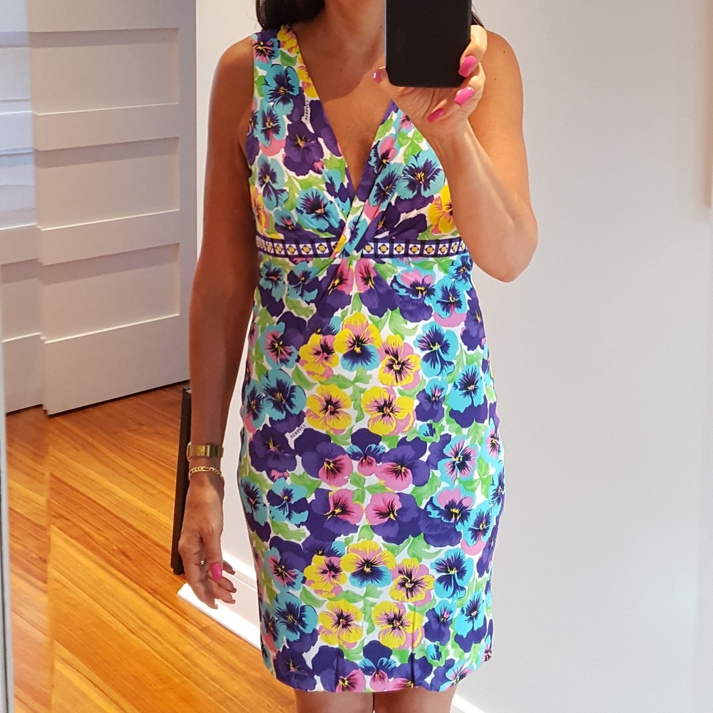 Versace floral pattern logo fabric dress